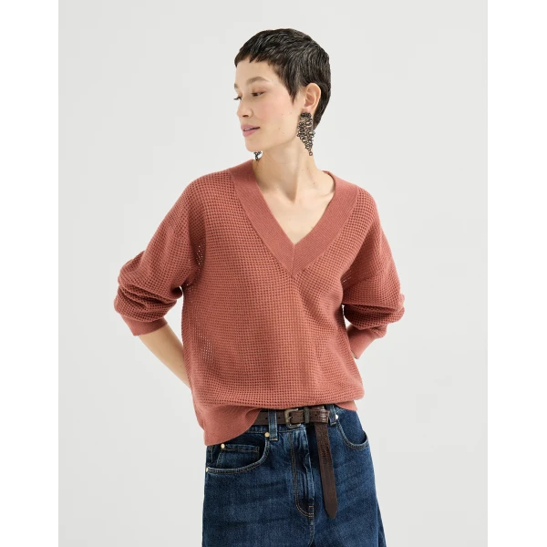 Brunello Cucinelli Cashmere net sweater in Orange, view 5