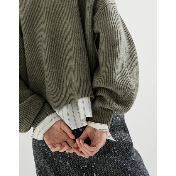 Brunello Cucinelli Cashmere rib cardigan in Origano, view 4