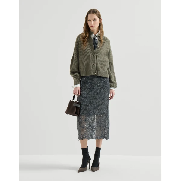 Brunello Cucinelli Cashmere rib cardigan in Origano, view 6