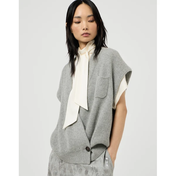Brunello Cucinelli Cashmere rib wrap cardigan in Grey, view 5