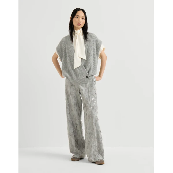 Brunello Cucinelli Cashmere rib wrap cardigan in Grey, view 6