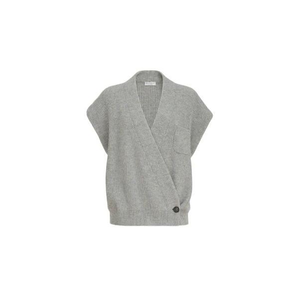 Brunello Cucinelli Cashmere rib wrap cardigan in Grey