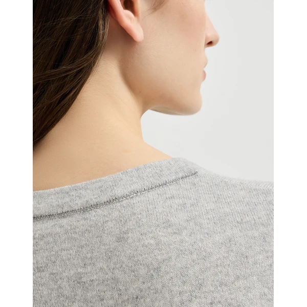 Brunello Cucinelli Cashmere sweater with monili in Light Grey, view 4