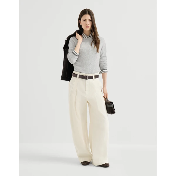 Brunello Cucinelli Cashmere sweater with monili in Light Grey, view 6