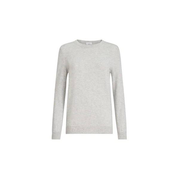 Brunello Cucinelli Cashmere sweater with monili in Light Grey