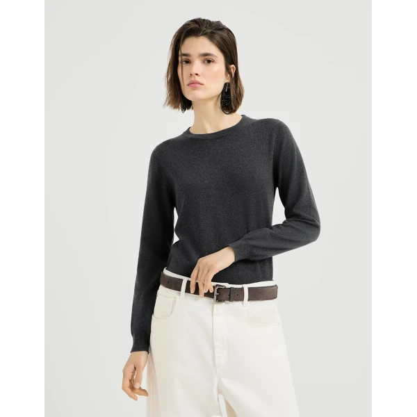 Brunello Cucinelli Cashmere sweater with monili in Lignite Grey, view 2