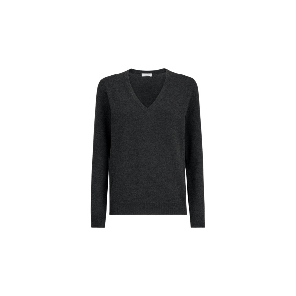 Brunello Cucinelli Cashmere sweater with monili in Lignite Grey