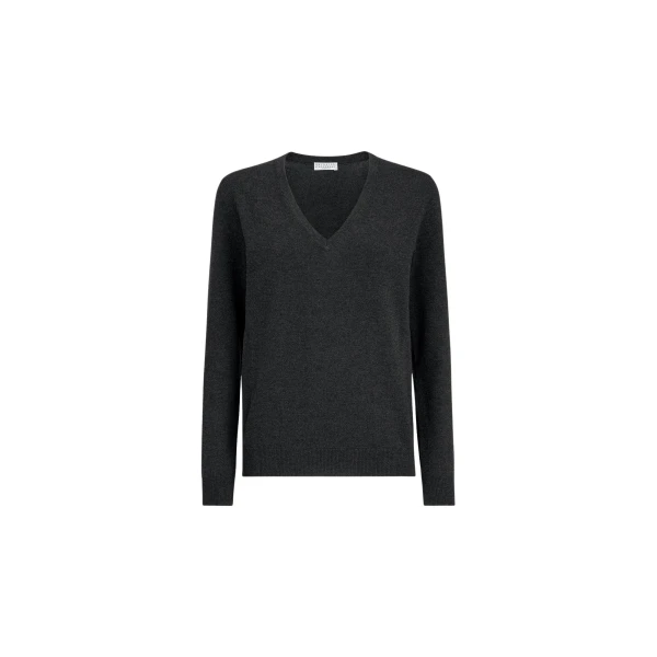 Brunello Cucinelli Cashmere sweater with monili in Lignite Grey