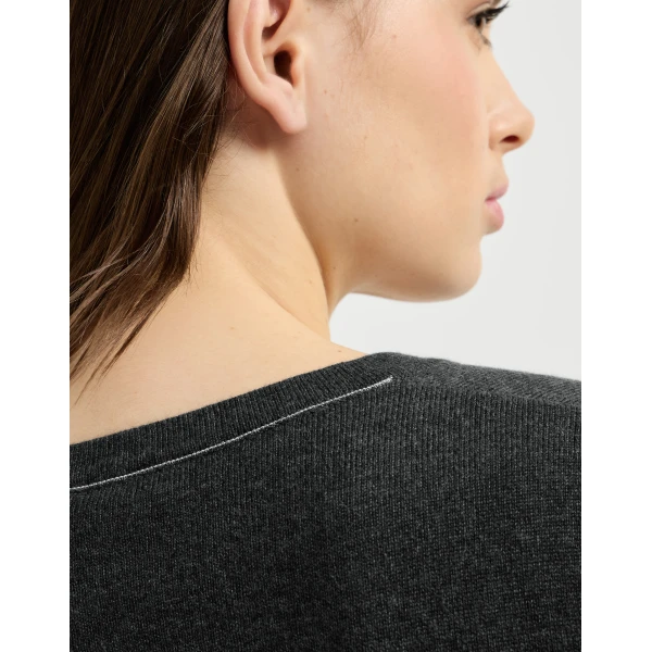 Brunello Cucinelli Cashmere sweater with monili in Lignite Grey, view 4