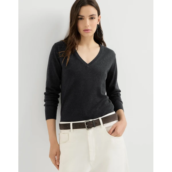 Brunello Cucinelli Cashmere sweater with monili in Lignite Grey, view 5