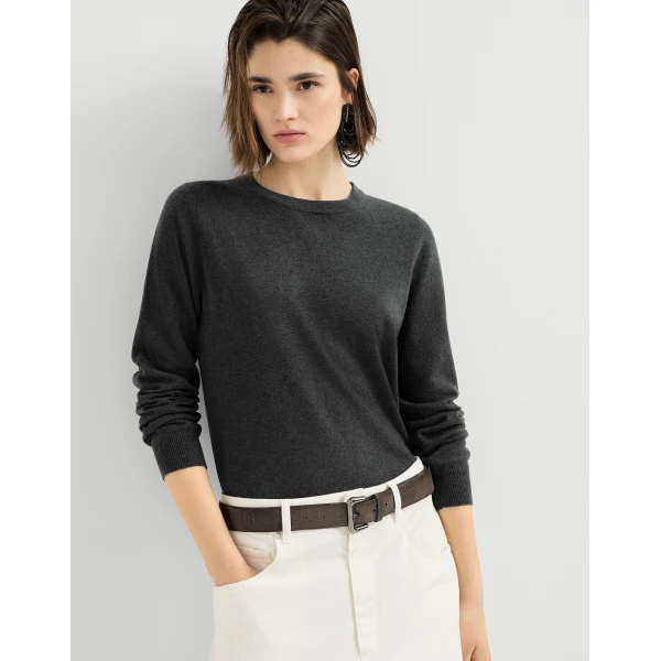 Brunello Cucinelli Cashmere sweater with monili in Lignite Grey, view 5