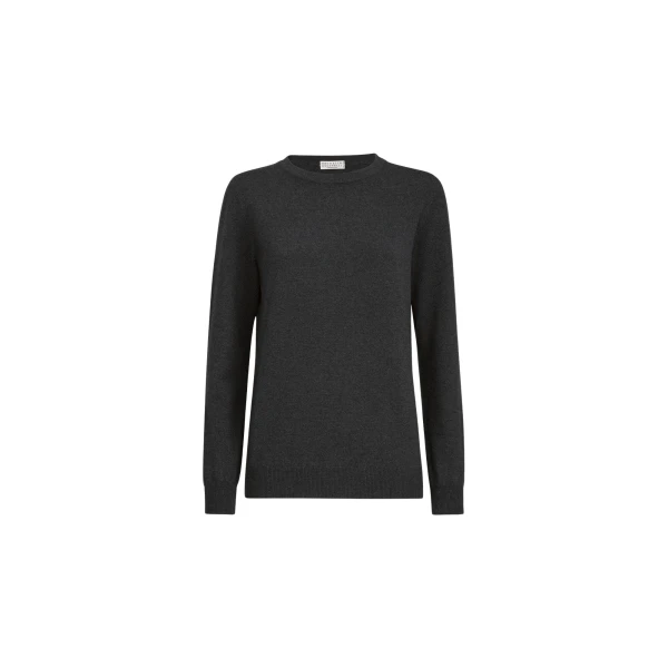 Brunello Cucinelli Cashmere sweater with monili in Lignite Grey