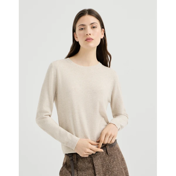 Brunello Cucinelli Cashmere sweater with monili in Oat, view 2