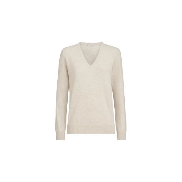 Brunello Cucinelli Cashmere sweater with monili in Oat