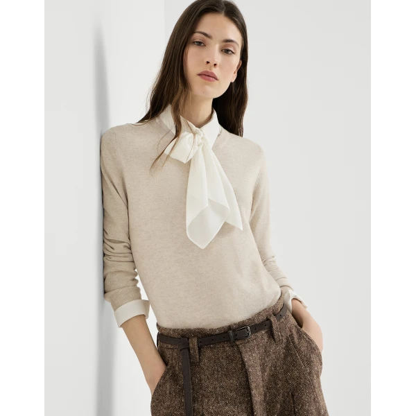 Brunello Cucinelli Cashmere sweater with monili in Oat, view 5