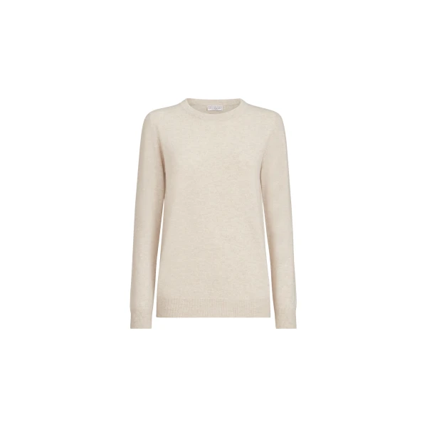 Brunello Cucinelli Cashmere sweater with monili in Oat