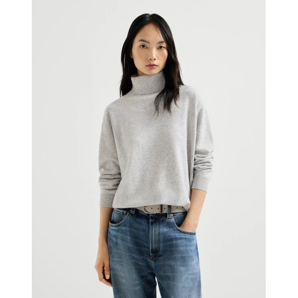 Brunello Cucinelli Cashmere sweater with monili in Pebble, view 2