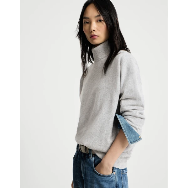 Brunello Cucinelli Cashmere sweater with monili in Pebble, view 5