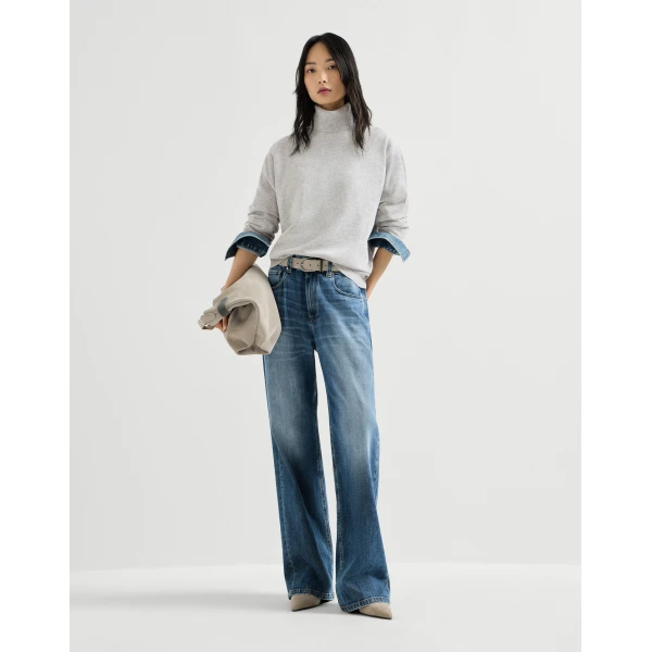 Brunello Cucinelli Cashmere sweater with monili in Pebble, view 6