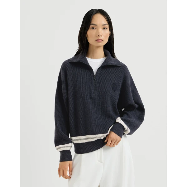 Brunello Cucinelli Cashmere turtleneck sweater in Navy Blue, view 2