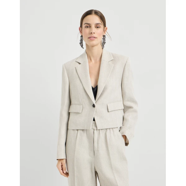Brunello Cucinelli Chevron cropped blazer in Beige, view 2