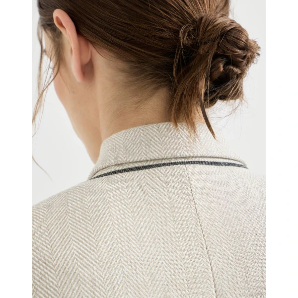 Brunello Cucinelli Chevron cropped blazer in Beige, view 4