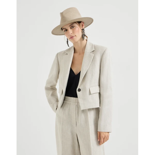 Brunello Cucinelli Chevron cropped blazer in Beige, view 5