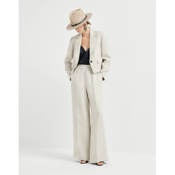 Brunello Cucinelli Chevron cropped blazer in Beige, view 6