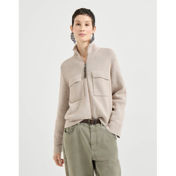Brunello Cucinelli Cotton Diamond yarn outerwear jacket in Desert, view 2