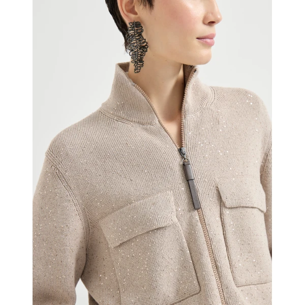 Brunello Cucinelli Cotton Diamond yarn outerwear jacket in Desert, view 4