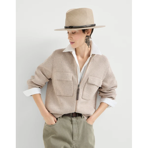 Brunello Cucinelli Cotton Diamond yarn outerwear jacket in Desert, view 5