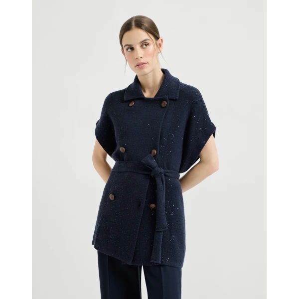 Brunello Cucinelli Cotton Diamond yarn vest in Blue, view 2