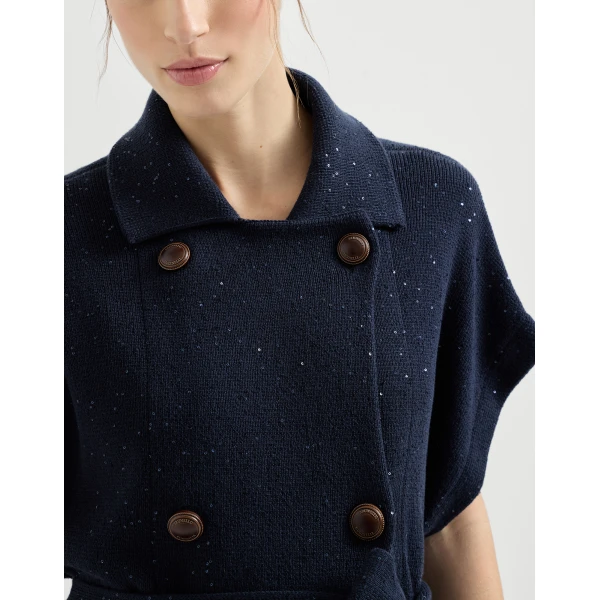 Brunello Cucinelli Cotton Diamond yarn vest in Blue, view 4