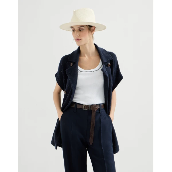 Brunello Cucinelli Cotton Diamond yarn vest in Blue, view 5
