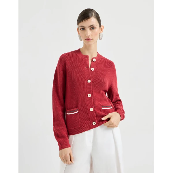 Brunello Cucinelli Cotton cardigan in Ruby, view 2
