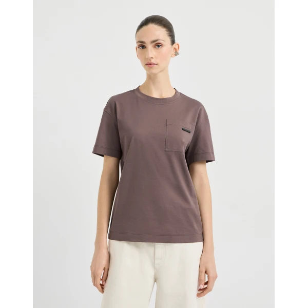 Brunello Cucinelli Cotton jersey T-shirt in Brown Top, view 2