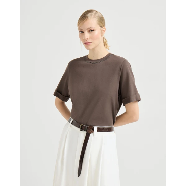 Brunello Cucinelli Cotton jersey T-shirt in Brown Top, view 2