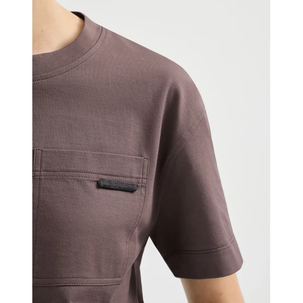 Brunello Cucinelli Cotton jersey T-shirt in Brown Top, view 4
