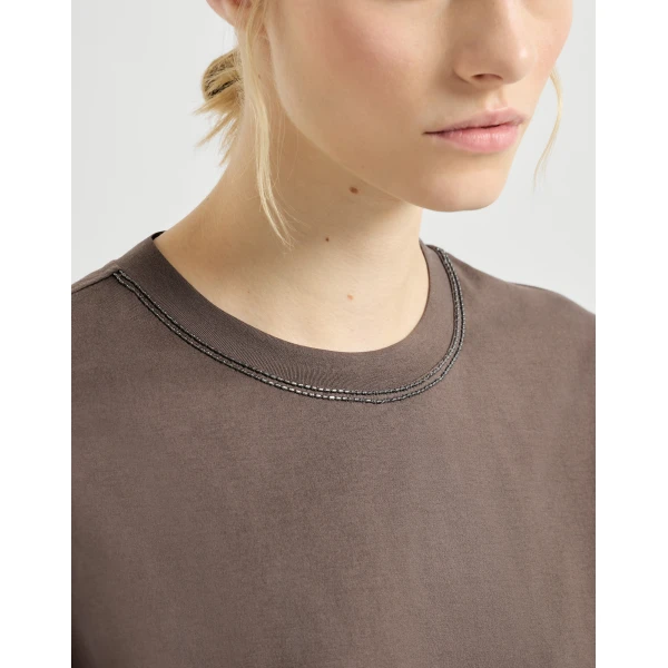 Brunello Cucinelli Cotton jersey T-shirt in Brown Top, view 4