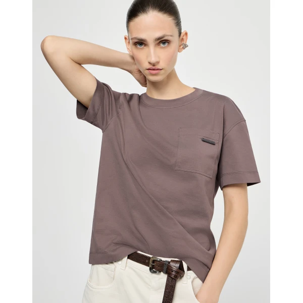Brunello Cucinelli Cotton jersey T-shirt in Brown Top, view 5