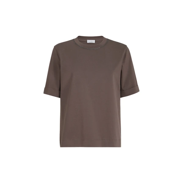 Brunello Cucinelli Cotton jersey T-shirt in Brown Top