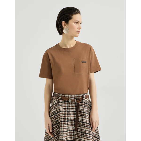 Brunello Cucinelli Cotton jersey T-shirt in Dattero Top, view 2
