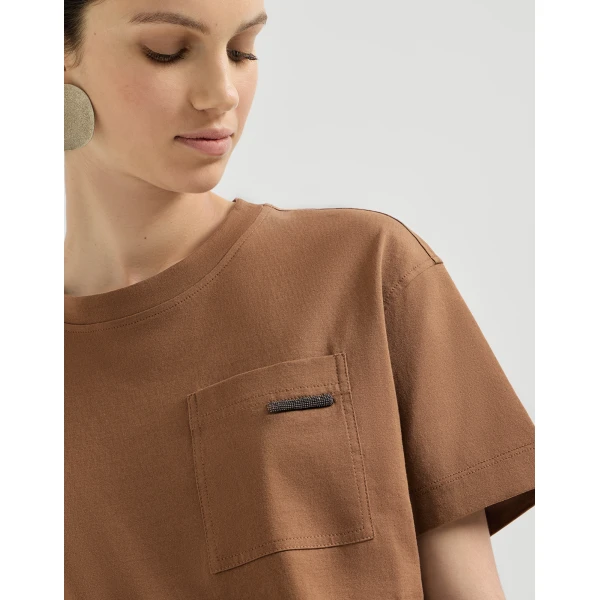 Brunello Cucinelli Cotton jersey T-shirt in Dattero Top, view 4