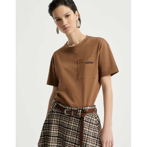 Brunello Cucinelli Cotton jersey T-shirt in Dattero Top, view 5