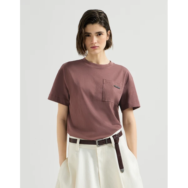 Brunello Cucinelli Cotton jersey T-shirt in Grape Top, view 2