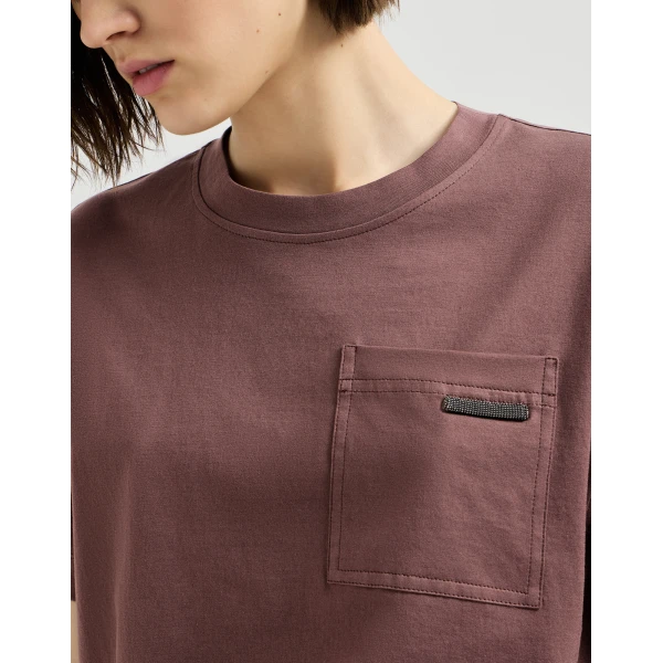 Brunello Cucinelli Cotton jersey T-shirt in Grape Top, view 4