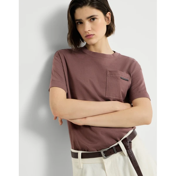 Brunello Cucinelli Cotton jersey T-shirt in Grape Top, view 5
