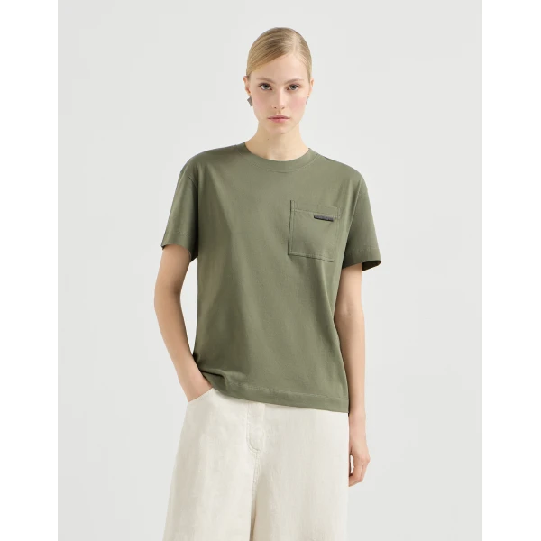 Brunello Cucinelli Cotton jersey T-shirt in Olive Top, view 2