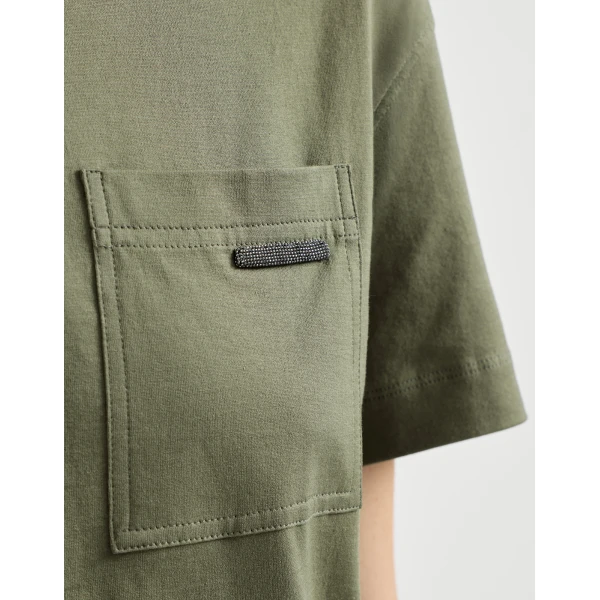 Brunello Cucinelli Cotton jersey T-shirt in Olive Top, view 4