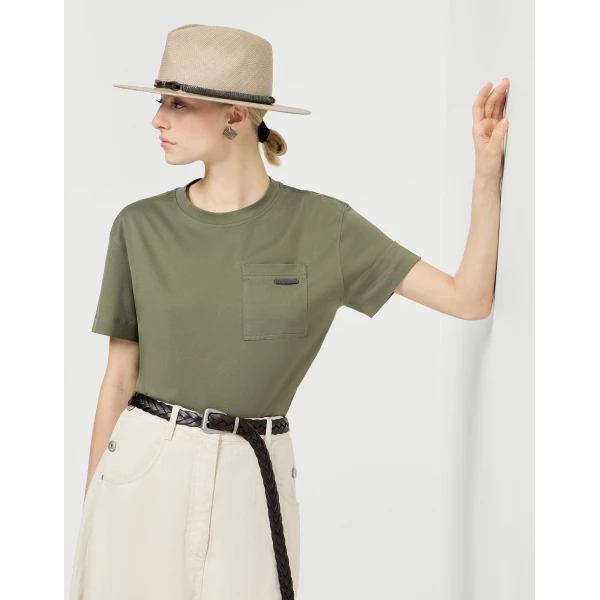 Brunello Cucinelli Cotton jersey T-shirt in Olive Top, view 5